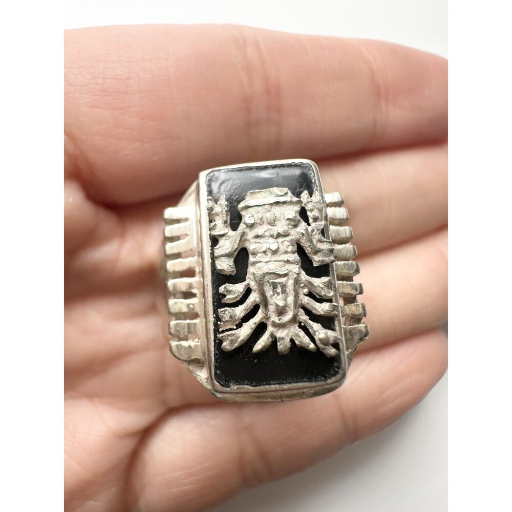 Vintage Sterling Silver Black Onyx Brutalist Ring Size 8.75